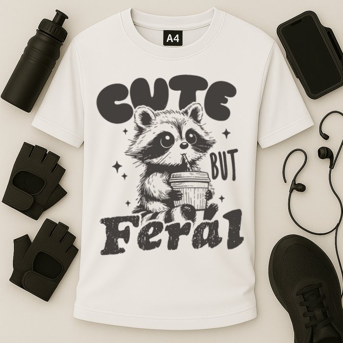 Cute But Feral Funny Racoon With Glasses  Performance Shirt