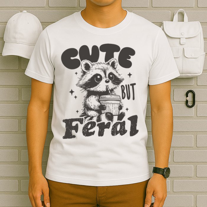 Cute But Feral Funny Racoon With Glasses  T-Shirt