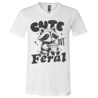 Cute But Feral Funny Racoon With Glasses  V-Neck T-Shirt