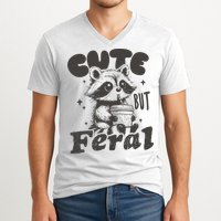 Cute But Feral Funny Racoon With Glasses  V-Neck T-Shirt