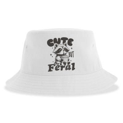 Cute But Feral Funny Racoon With Glasses  Sustainable Bucket Hat