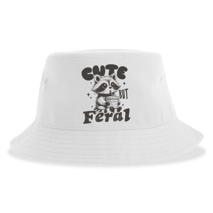 Cute But Feral Funny Racoon With Glasses  Sustainable Bucket Hat