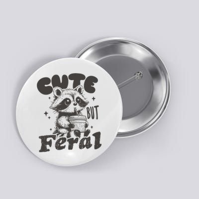 Cute But Feral Funny Racoon With Glasses  Button