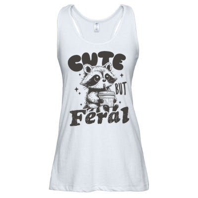 Cute But Feral Funny Racoon With Glasses  Ladies Essential Flowy Tank