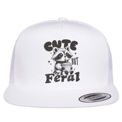 Cute But Feral Funny Racoon With Glasses  Flatbill Hat