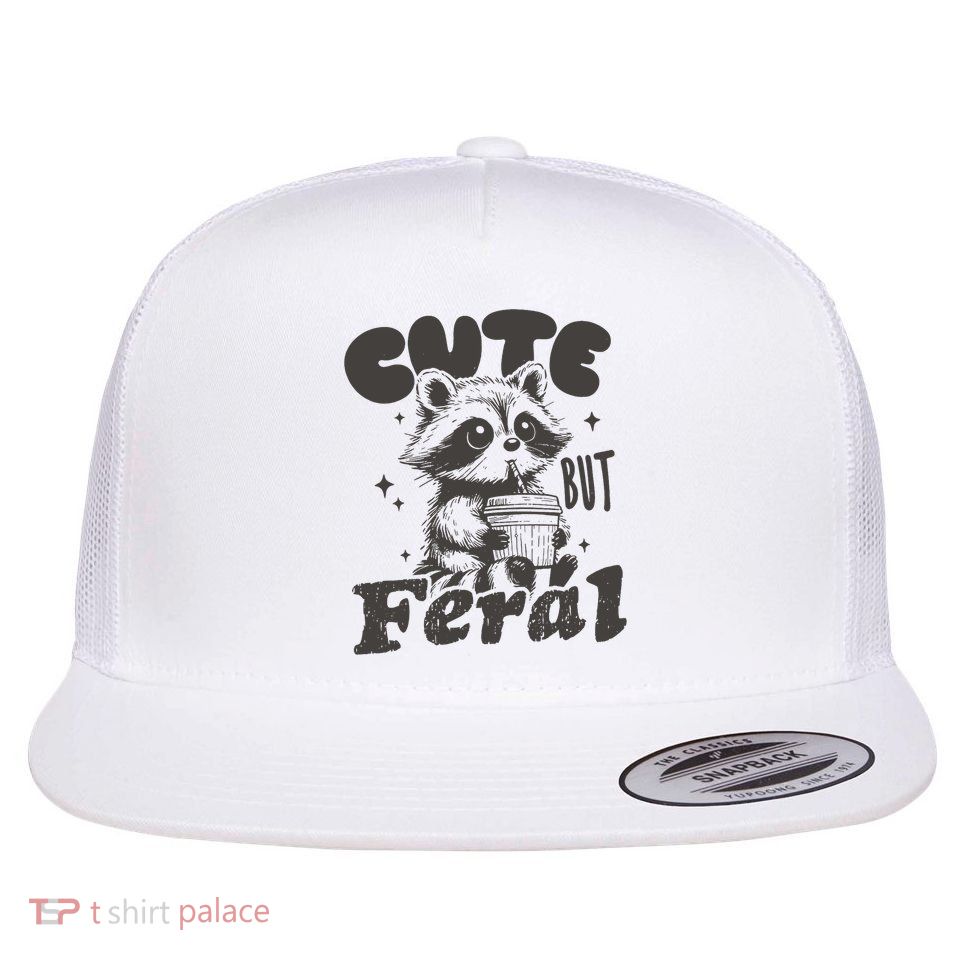 Cute But Feral Funny Racoon With Glasses  Flatbill Hat