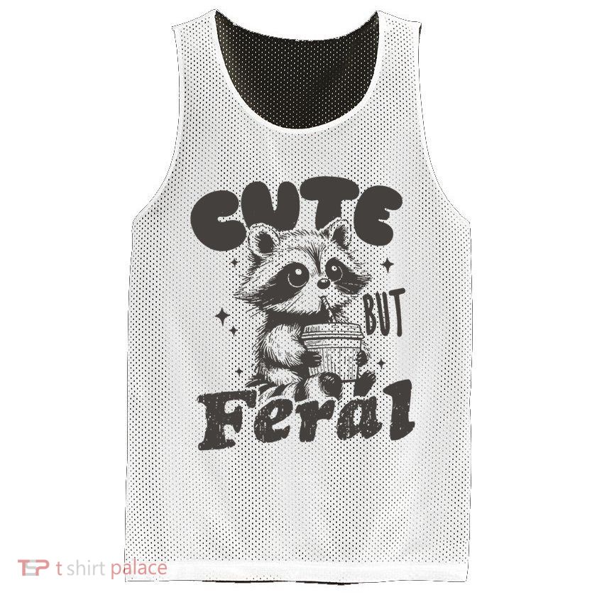Cute But Feral Funny Racoon With Glasses  Mesh Reversible Basketball Jersey Tank