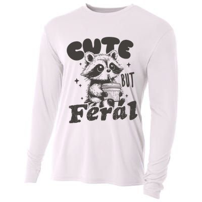 Cute But Feral Funny Racoon With Glasses  Cooling Performance Long Sleeve Crew