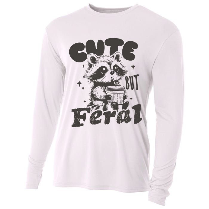 Cute But Feral Funny Racoon With Glasses  Cooling Performance Long Sleeve Crew