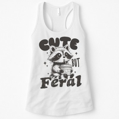 Cute But Feral Funny Racoon With Glasses  Womens Tank Top