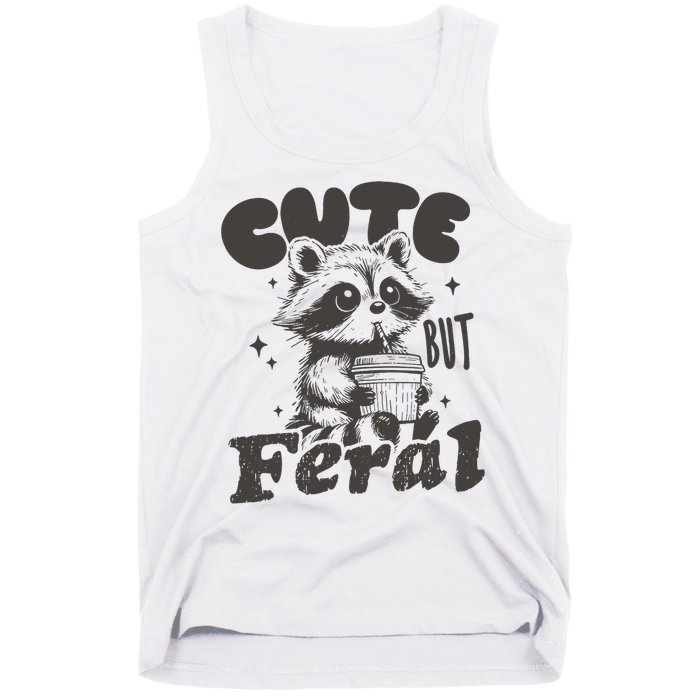 Cute But Feral Funny Racoon With Glasses  Tank Top