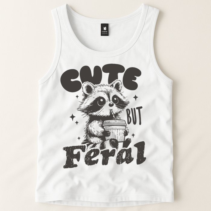 Cute But Feral Funny Racoon With Glasses  Tank Top
