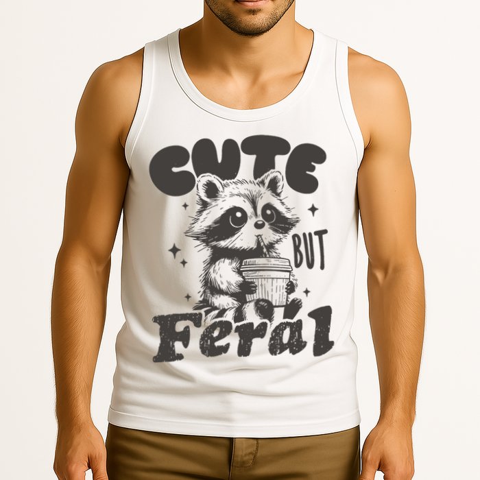 Cute But Feral Funny Racoon With Glasses  Tank Top
