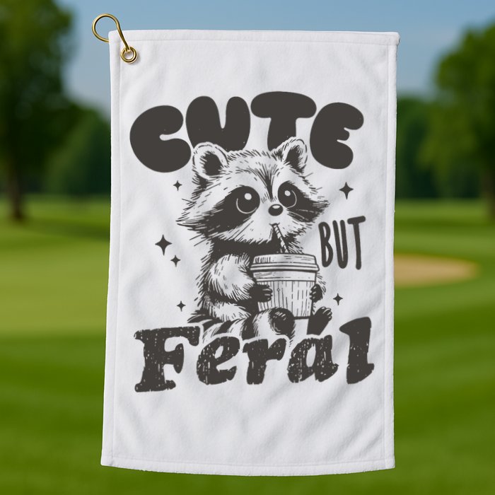 Cute But Feral Funny Racoon With Glasses  Golf Towel