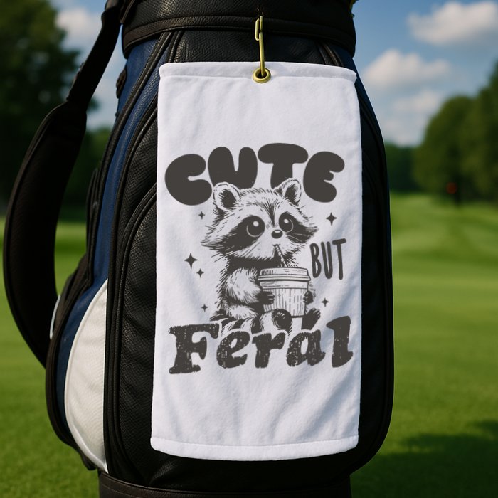 Cute But Feral Funny Racoon With Glasses  Golf Towel