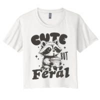 Cute But Feral Funny Racoon With Glasses  Crop Top