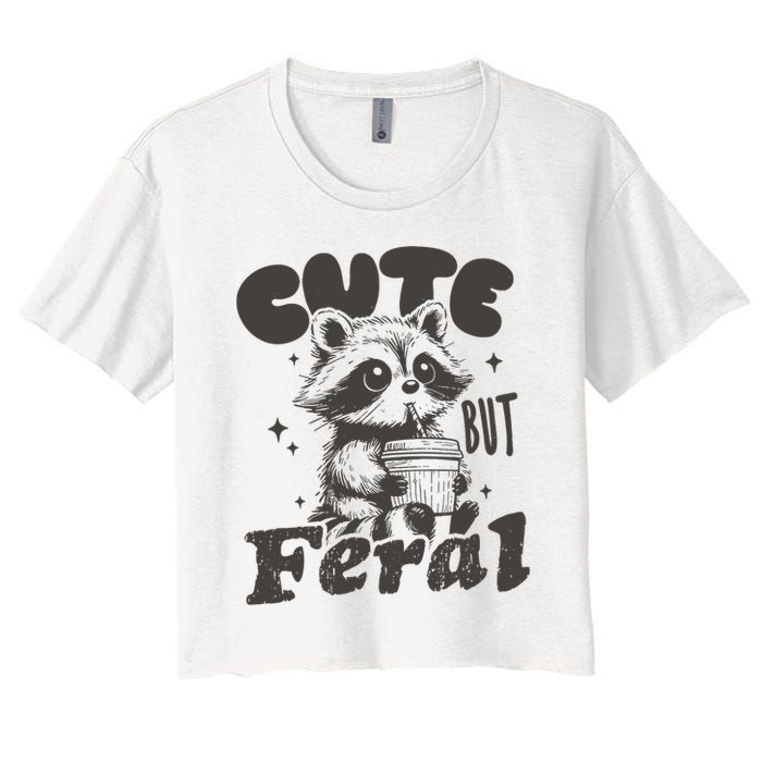 Cute But Feral Funny Racoon With Glasses  Crop Top