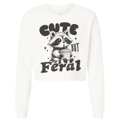 Cute But Feral Funny Racoon With Glasses  Cropped Pullover Crew