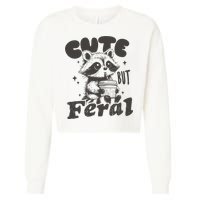 Cute But Feral Funny Racoon With Glasses  Cropped Pullover Crew