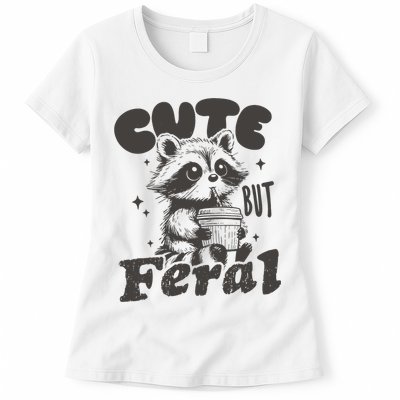 Cute But Feral Funny Racoon With Glasses  Womens T-Shirt