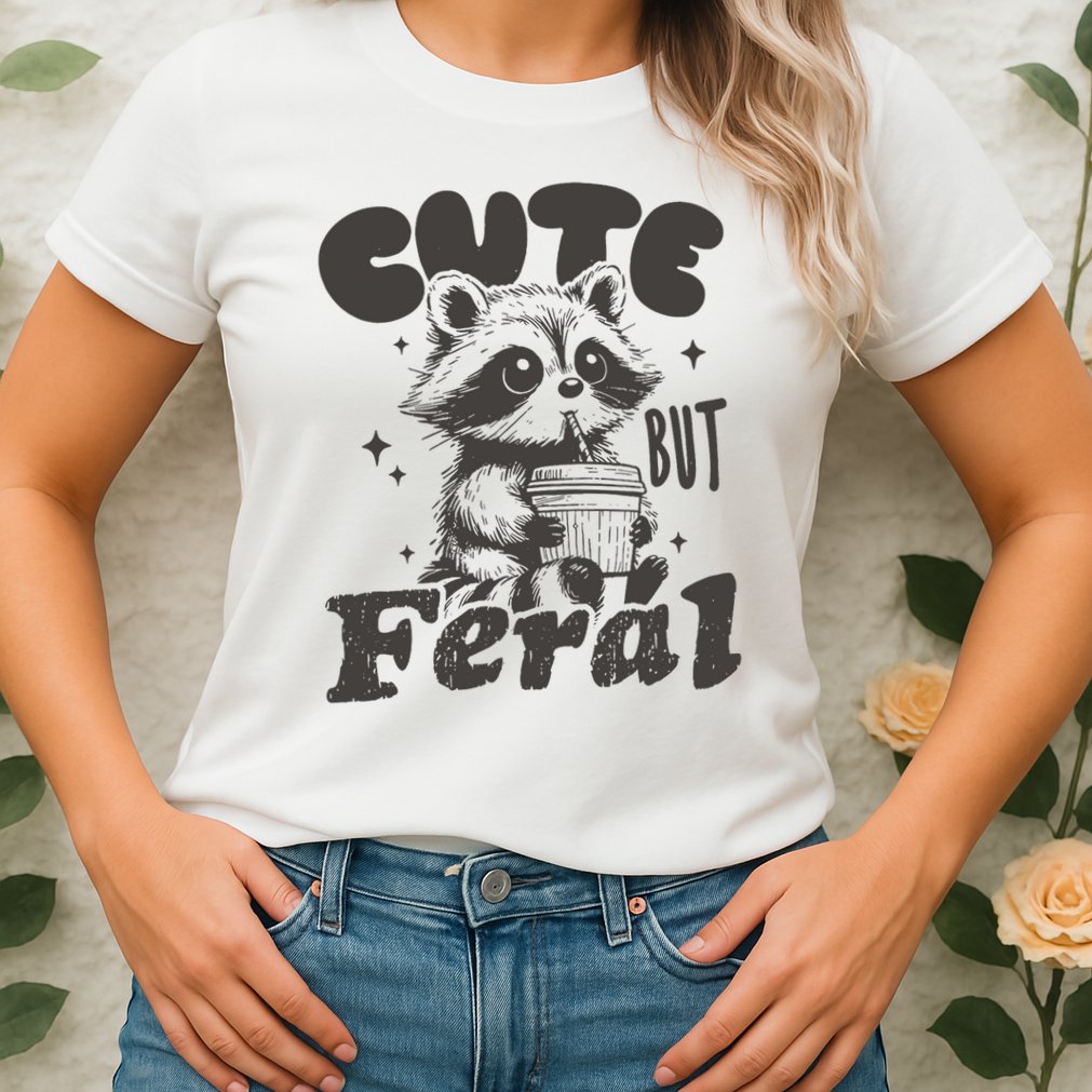 Cute But Feral Funny Racoon With Glasses  Womens T-Shirt