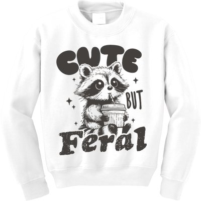 Cute But Feral Funny Racoon With Glasses  Kids Sweatshirt