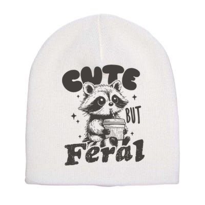 Cute But Feral Funny Racoon With Glasses  Short Acrylic Beanie