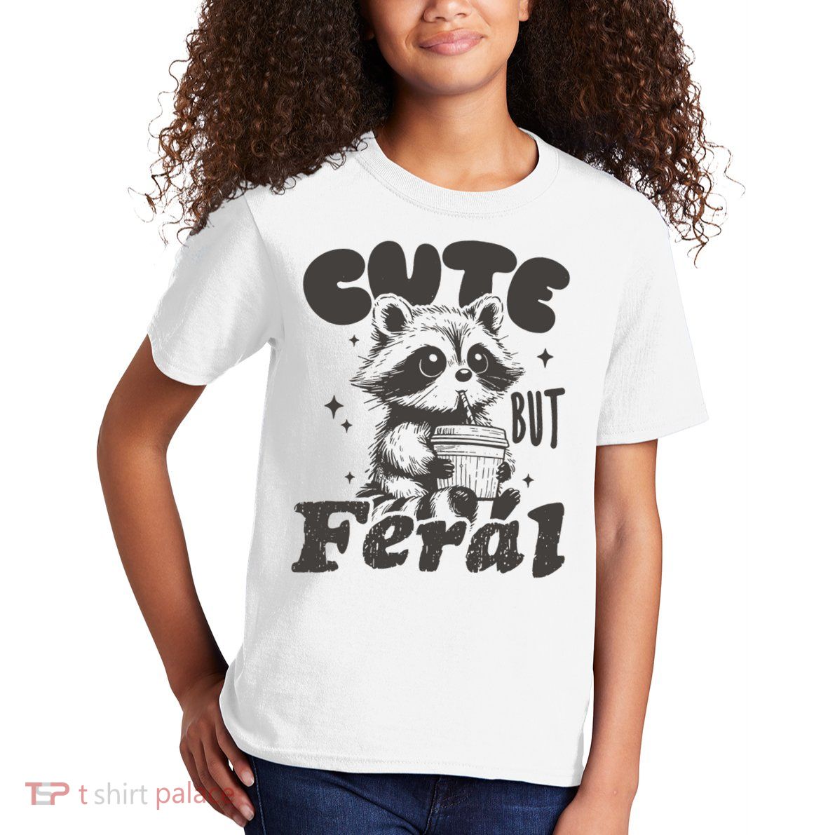 Cute But Feral Funny Racoon With Glasses  Kids T-Shirt