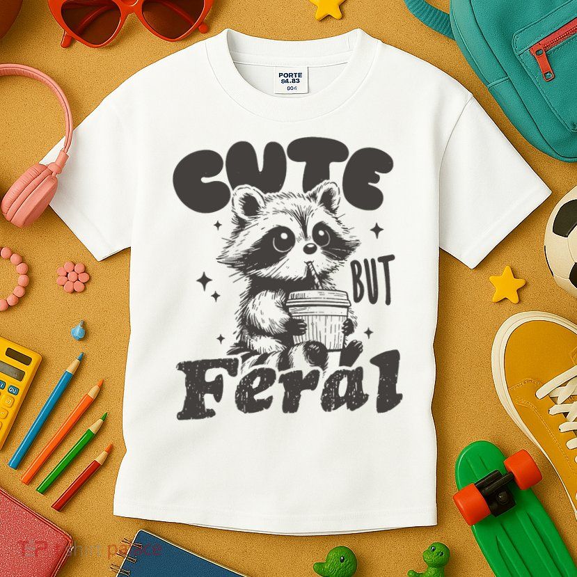 Cute But Feral Funny Racoon With Glasses  Kids T-Shirt