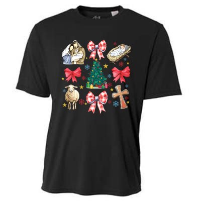 Coquette Bow Funny Baby Jesus Christmas Bible Verse Xmas Cooling Performance Crew T-Shirt