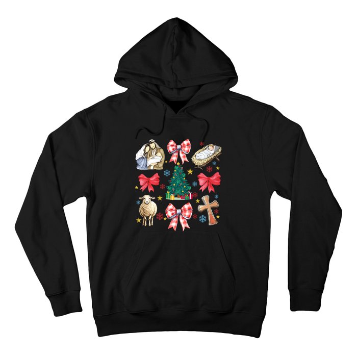 Coquette Bow Funny Baby Jesus Christmas Bible Verse Xmas Hoodie