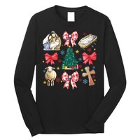 Coquette Bow Funny Baby Jesus Christmas Bible Verse Xmas Long Sleeve Shirt