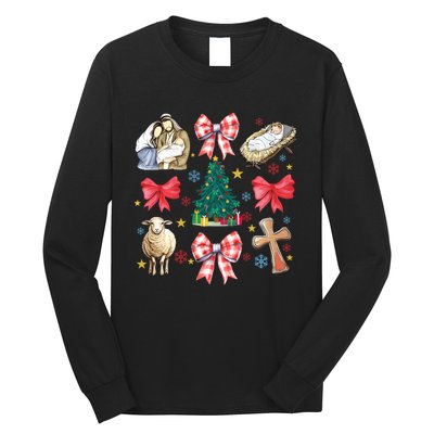 Coquette Bow Funny Baby Jesus Christmas Bible Verse Xmas Long Sleeve Shirt