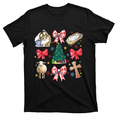 Coquette Bow Funny Baby Jesus Christmas Bible Verse Xmas T-Shirt