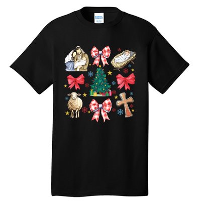 Coquette Bow Funny Baby Jesus Christmas Bible Verse Xmas Tall T-Shirt