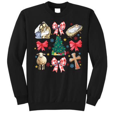 Coquette Bow Funny Baby Jesus Christmas Bible Verse Xmas Tall Sweatshirt