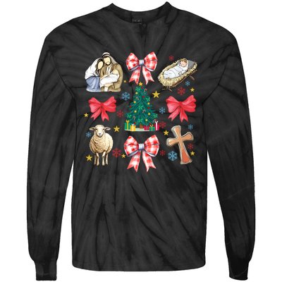 Coquette Bow Funny Baby Jesus Christmas Bible Verse Xmas Tie-Dye Long Sleeve Shirt