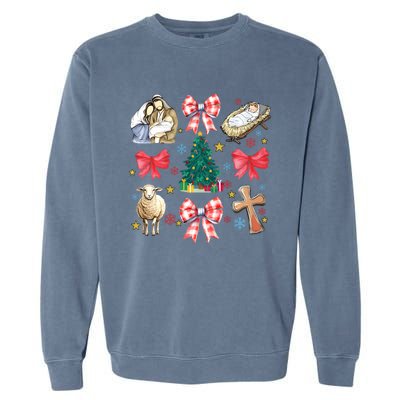 Coquette Bow Funny Baby Jesus Christmas Bible Verse Xmas Garment-Dyed Sweatshirt