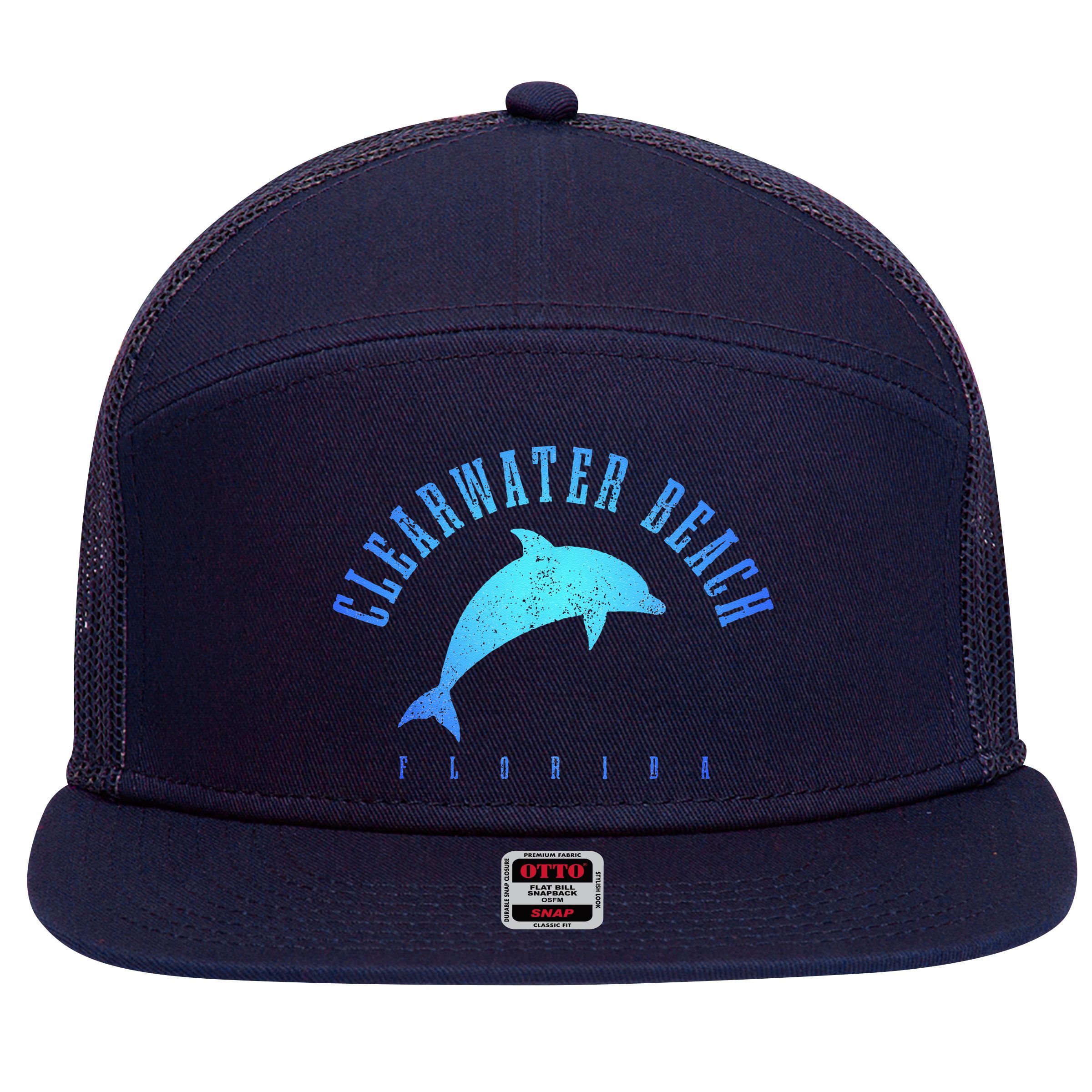 Clearwater Beach Florida FL Dolphin Vacation Souvenir 7 Panel Mesh Trucker Snapback Hat