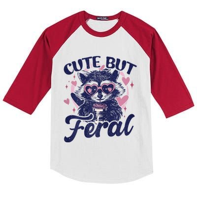 Cute But Feral Raccoon Outfits For Women Funny Raccoon Kids Colorblock Raglan Jersey