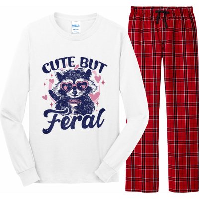 Cute But Feral Raccoon Outfits For Women Funny Raccoon Long Sleeve Pajama Set