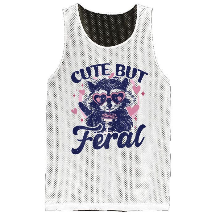 Cute But Feral Raccoon Outfits For Women Funny Raccoon Mesh Reversible Basketball Jersey Tank