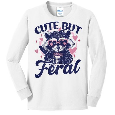 Cute But Feral Raccoon Outfits For Women Funny Raccoon Kids Long Sleeve Shirt