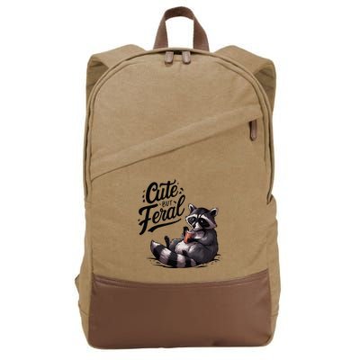 Cute But Feral Funny And Wild Raccoon Design Cotton Canvas Backpack