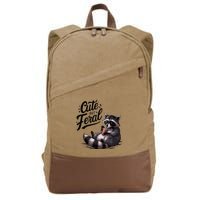 Cute But Feral Funny And Wild Raccoon Design Cotton Canvas Backpack