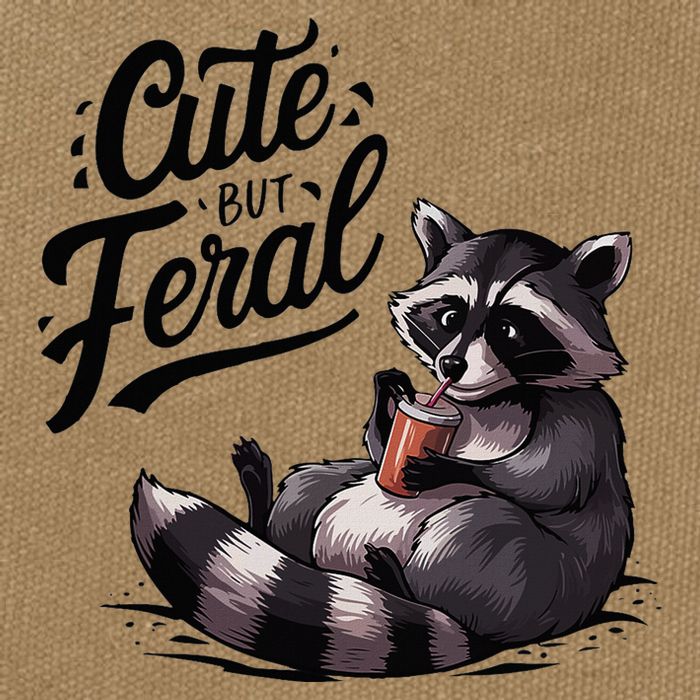 Cute But Feral Funny And Wild Raccoon Design Cotton Canvas Backpack