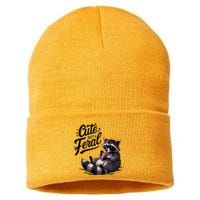 Cute But Feral Funny And Wild Raccoon Design Sustainable Knit Beanie