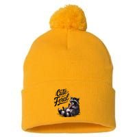 Cute But Feral Funny And Wild Raccoon Design Pom Pom 12in Knit Beanie