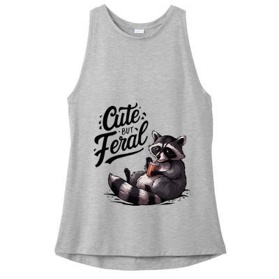 Cute But Feral Funny And Wild Raccoon Design Ladies PosiCharge Tri-Blend Wicking Tank