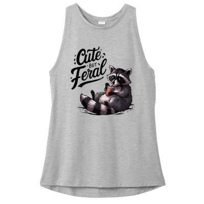 Cute But Feral Funny And Wild Raccoon Design Ladies PosiCharge Tri-Blend Wicking Tank